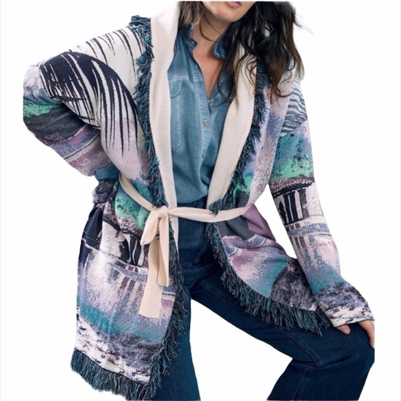 Anthropologie Moira Fringed Cardigan Small Petite - Picture 4 of 8